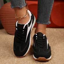 Spring Fall Outdoor Office Work Sport Tennis Shoes Women Sneakers Low Top Comfortable Casual Running Breathable Classic Walking Trainers Chunky Shoes Sneakers Shoes - 黑色 - 查看 9