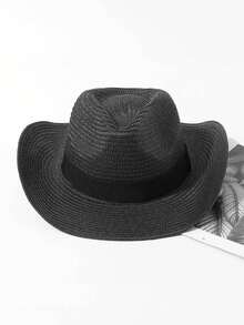 1pc Foldable Wide Brim Panama Straw Hat, Breathable Sun Protection Jazz Hat, Suitable For Men
