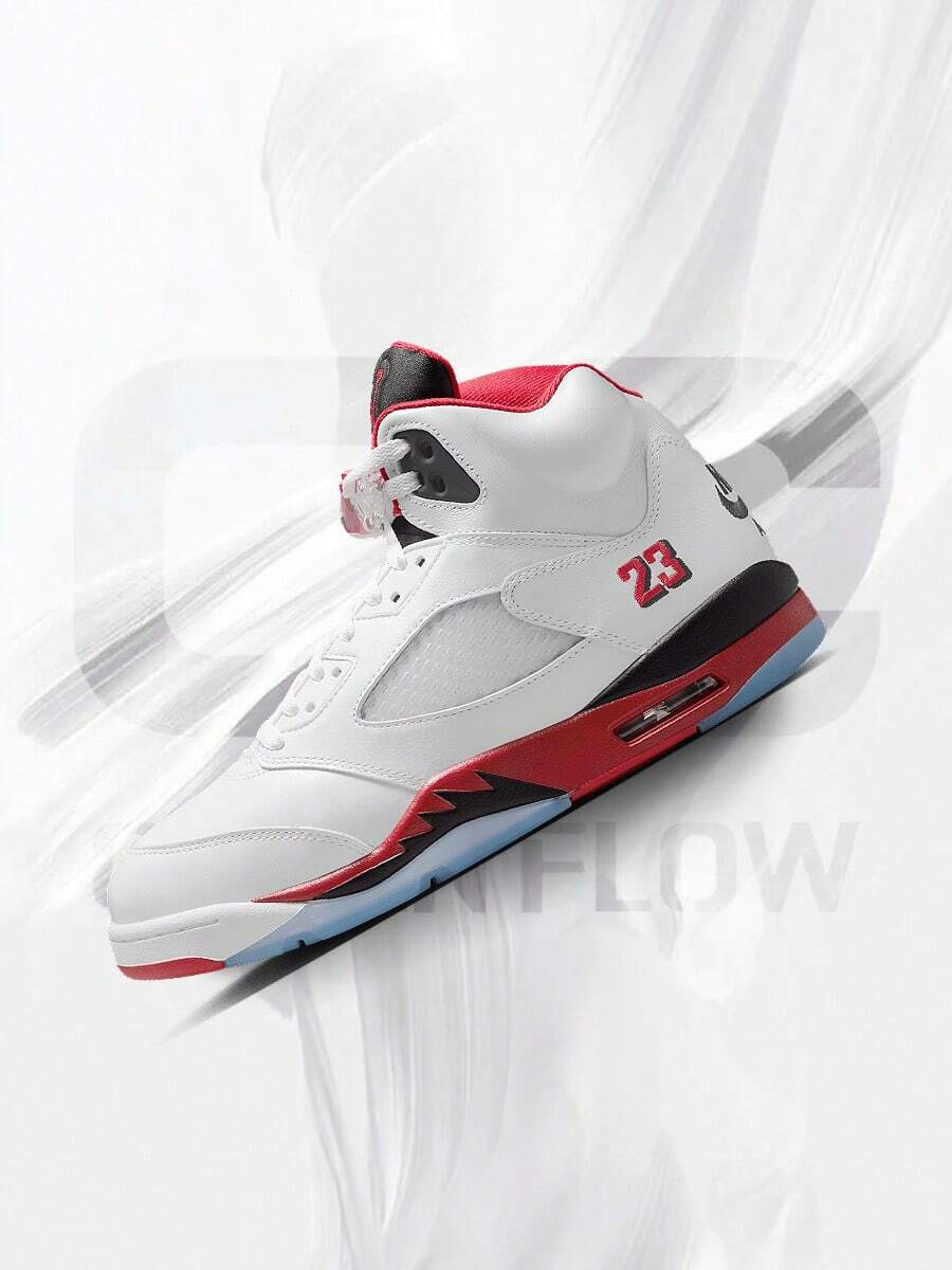Nike Air Jordan 5 Retro Fire Red Black Tongue (2025)– Men's Lifestyle Sneakers – Shoes For Man -Vintage-Spring & Summer-Inspired Running Shoes, Shock-Absorbing Comfort, Gym To Streetwear Casual Wear-Easter Gift–HQ7978 101 - White/Fire Red/Black - 查看 1