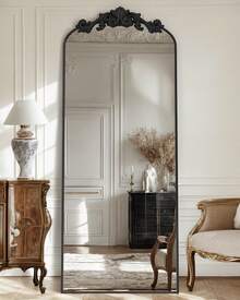 Furnbar Arched Full Length Mirror, 58"X18" Floor Mirror With Carved, Full Body Mirrors For HomeDecor, Standing/Halling Large Wall Mirror For Bedroom, Living Room, Cloakroom, Black, Retro Style - màu đen - Xem 3