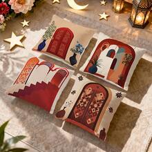 4pcs Islamic Architecture & Floral Pattern Throw Pillow Covers, Single-Sided Printed Cushion Covers, Suitable For Living Room Bedroom Home Decor, All Season - Pillow Inserts Not Included - Multicolor - View 9
