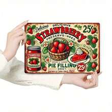 CIF BUY Vintage Rustic Strawberry Wall Art Decor 12x8 Inch Metal Sign, Kitchen Bar Cafe Aluminum Tin Sign With Strawberry Pie Cake Illus - Multicolor - View 5