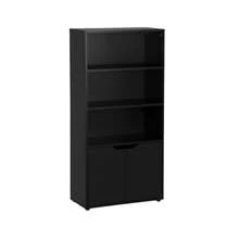 Ecommerc3 MOBLEKIT | Modular Wooden Shelves With Different Compartments And Door Options, Bookcases And Storage Furniture For Bedroom, Kitchen Or Entryway - Black - 4 Levels + Doors | 59*29*120cm - View 4