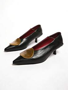 French Strap Buckle Mid-Heel Mary Jane Shoes, Women's Pointed Toe Thin Heels Pumps,Mules - Black - View 5