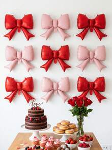10pcs/Set Bow Decor Balloons, Red And Light Pink, Heart-Shaped Photo Backdrop Balloons For Valentine's Day Party, Suitable For Bachelorette Party, Singles Party, Valentine's Day Family Celebration, Proposal, Anniversary Decoration - Multicolor - View 3