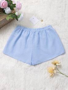 Quần short nữ mùa hè in sọc, buộc dây, kiểu dáng tối giản, phong cách Y2K Sunshine Girl. - Màu xanh nhạt - Xem 11