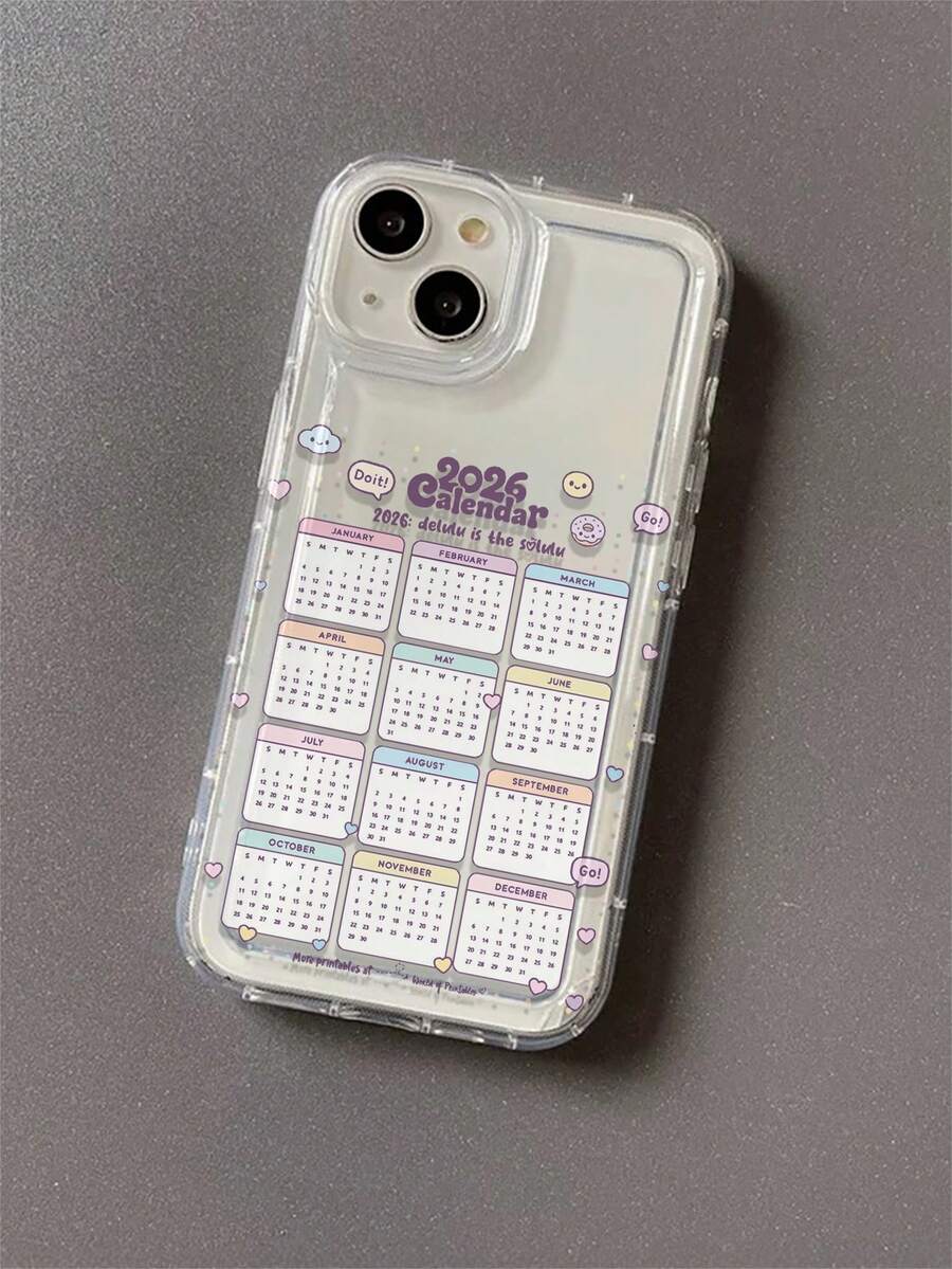 1pc 2026 Calendar Pattern Airbag Transparent Anti-Drop Phone Protective Case, TPU Material Suitable As Holiday Gift, Fit For Apple IPhone XS/XS Max/XR/11 12 13 14 15 16 Pro/17 Air/Pro Max/14 15 16 Plus, Unisex, Samsung Phone Case - Multicolor - View 1