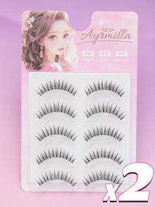 AYRMILLA 5对装自然假睫毛，蓬松柔软，3D水貂毛材质，纤长顺滑，适合日常工作和会议佩戴，自然舒适，手工制作，打造持久自然妆效，浓密纤长，条状假睫毛 - 自然纖長款 - 查看 16