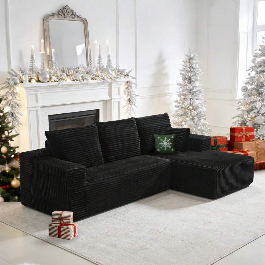 105'' Plush Cloud Sectional Couch, (Black)Boneless L Shape Couch With Deep Seat, Sectional Sofa, Living Room Sofa, No Assembly Required, Minimalist Modular Couches Sleeper For BedroomApartment Lounge,Sofa De Sala, Couch, Sofa Cama, Muebles Para Sala, Christmas Decoration, Christmas Decorations For Home, Living Room Set Furniture. - 黑色 - 查看 1