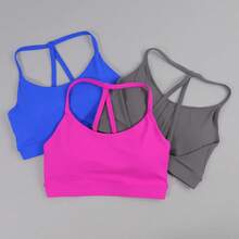Sujetador deportivo desmontable transpirable para ejercicio de gimnasio para mujer con tirantes finos Triangular parte de atrás bonita sujetador de Yoga Sexy - Gris - Ver 11