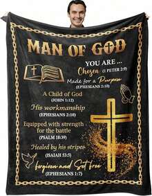 God Blanket - Christian/Religious/Inspirational/Bible/Inspirational/Spiritual/Faith Based/Catholic Gifts For Men - Mens Christian Gifts - Pastor Appreciation Gifts, Cozy Soft Flannel Blanket & Suitable For Birthday Anniversaries, Valentine's Day, Thanksgiving, Christmas, Halloween, Wedding, New Year Gifts Provide Personalized Ideal Gifts For Her, Him, Family Members, Boyfriends, Girlfriends, Fathers, Family Members, Mothers, Lovers, Daughters, Sons, Grandfathers, Grandmothers, Friends, Classmates And Pets.Sofa, Bed, Car, Bedroom, Living Room, Office, Outdoor Camping, Beach, Wall Decoration, Bedroom Decor,  Halloween Blanket, Fall Decor, Fall Decorations For Home, Christmas Party Theme Blanket, Christmas Decor, Office Decoration - Mixed Colors - View 1