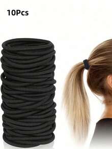 10/30/40/50pcs Black Elastic Hair Ties, Seamless Strong Ponytail Hair Ties, Suitable For Thick Hair, No Pulling Or Damage, Hair Accessories - Black - View 8