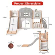 Tobogán 8 en 1 con aro de baloncesto, telescopio, volante, túnel, pelota y espacio de almacenamiento. Ideal para patio, interior y exterior. - Rosa - Ver 7