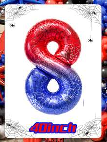 40-Inch Giant Number Balloon 0-9 Spider Themed Birthday Party Decorations 1 Pc Per Pack Red Blue Gradient Foil Balloon With Spider Web Print For Superhero Party Supplies, Event Decor, Photo Booth Backdrop Wall - Multicolor - View 16
