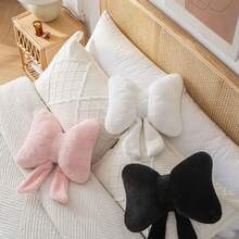 1pc Bow Decor Throw Pillow, Cute Style, Soft Faux Fur Bow Design, Tie Detail, Decorative & Comfortable, Good Support - Suitable For Valentine's Day, Bedroom & Living Room Decor, All Year Round Use - White - View 4