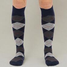 Mysocks Unisex Knee High Long Socks Argyle,8-11,NavyDarkAnthraciteAsh - 海軍藍/深炭灰 - 查看 8