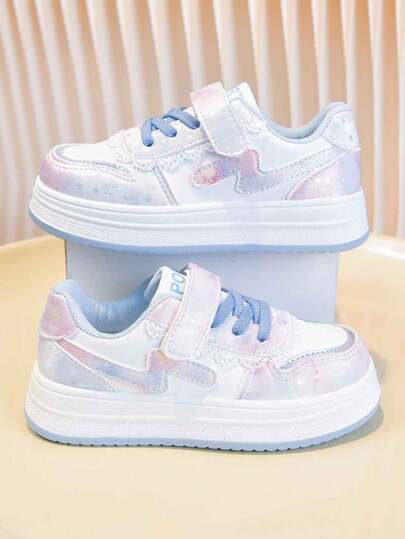 1 Pair All Season Casual & Fashionable Children Sports Skateboard Shoes, PU Leather Patchwork Upper, Soft & Comfortable, Lightweight, Convenient Hook And Loop Closure, Suitable For Indoor, Outdoor, Play, Festivals And Other Occasions