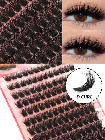 156 st/förpackning individuella lösögonfransar i kluster, DD böjda och fluffiga 3D-fransar, långvariga och återanvändbara, skapar voluminös och lockande ögonmakeup, lätta att applicera, lämpliga för vardags- och festlooker