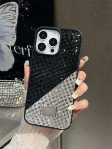 1pc Rhinestone Encrusted Shiny Black Soft Touch Comfortable Full Coverage Phone Case Compatible With IPhone 16 - Multicolor - View 9