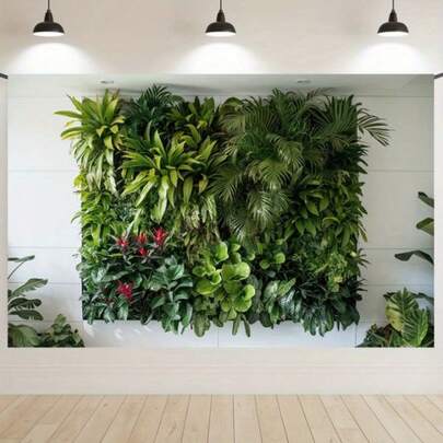 1 Stück vertikale Gartenwand Dekoration mit Grünpflanzen, Fotografie Requisite, Polyester Banner für Zuhause, Zimmer und Wanddekoration, Party Hintergrund Dekoration, Party Zubehör/Geschenke, dekorativer Hintergrund
