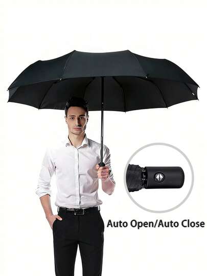 1把全自动遮阳伞，加固防风全自动伞，户外防紫外线便携折叠伞，防风防水商务伞，适合户外野餐、旅行、夏季防晒、海滩玩耍等/旅行必备/返校必备/日常必需品