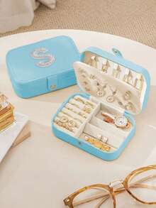 1pc Dual Layer Jewelry Box, A-Z Letter Sticker Decor Large Capacity Jewelry Storage Box, Jewelry Display Tray, Necklace, Earring, Jewelry And Accessory Organizer, White Minimalist Compartment Jewelry Stand, Anti-Dust Anti-Oxidation, Compact Portable Jewelry Box, Travel Jewelry Pouch, Small Ring Earring Jewelry Box, Suitable For Earrings, Necklaces, Rings, Portable, Spacious, Buckle, Lipstick, Watch, Women Gifts, Girls, Girlfriend, Christmas, Halloween, New Year