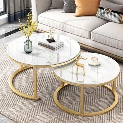 Nesting Coffee Tables Set Of 2 Round Stacking Sofa Side Tables For Living Room