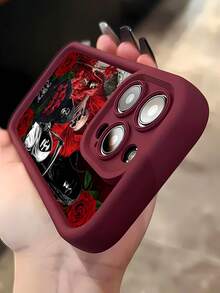 Estuche para teléfono con rosas góticas y parcas Compatible con estuches para teléfonos   16 Pro Max  15 Pro Max  13 y  12 Estuche para teléfono de TPU de cobertura total a prueba de golpes en paquete de 1 Resistente al agua, a prueba de caídas y rayones Un gran regalo para familiares, amigos, seres queridos, novios/novias y para Halloween - Burdeos - Ver 5
