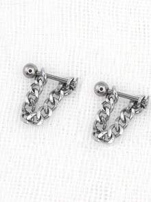 1PC Stainless Steel Heart Chain Conch Piercing Flat Piercing Ear Piercing Cartilage Earring Body Piercing Ear Stack - Silver - View 5