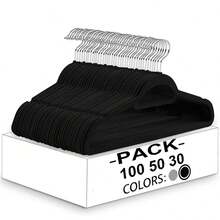 Velvet Hangers 100/50/30 Pack, Non Slip Clothes Felt Hanger Heavy Duty For Coat, Premium Slim Space Saving Suit Hangers For Closet Organizer, 360° Rotating Silver Hook - 黑色 - 查看 1