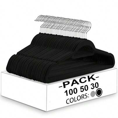 Velvet Hangers 100/50/30 Pack, Non Slip Clothes Felt Hanger Heavy Duty For Coat, Premium Slim Space Saving Suit Hangers For Closet Organizer, 360° Rotating Silver Hook