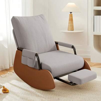 Sedia a dondolo con tasca laterale e schienale alto regolabile – Tessuto in morbido velluto a coste – Con poggiapiedi – Per soggiorno, camera da letto e cameretta dei bambini – Poltrona dal design moderno – Facile da montare