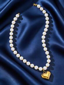 波西米亚风奢华不锈钢18K镀金心形吊坠珍珠项链，女士时尚饰品，适合婚礼、订婚、承诺、新娘、永恒、周年纪念、女士、情人节、日常场合、四季皆宜、浪漫节日礼物 - 吊墜項鍊 - 查看 1