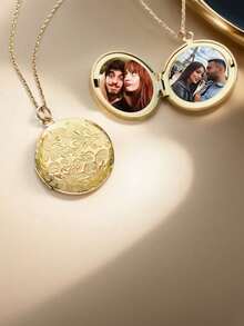 Personalized Round Gold Photo Locket Necklace, Photo Necklace, Photo Locket, Memorial Frame Pendant, Best Gift, Black, Silver, Gold, Fashion, Colorful, Retro, Simple, Unisex, Casual, Cute, Customized, Personalized, Unique, Ideal Gift For Him, Ideal Gift For Her - Nhiều màu - Xem 11
