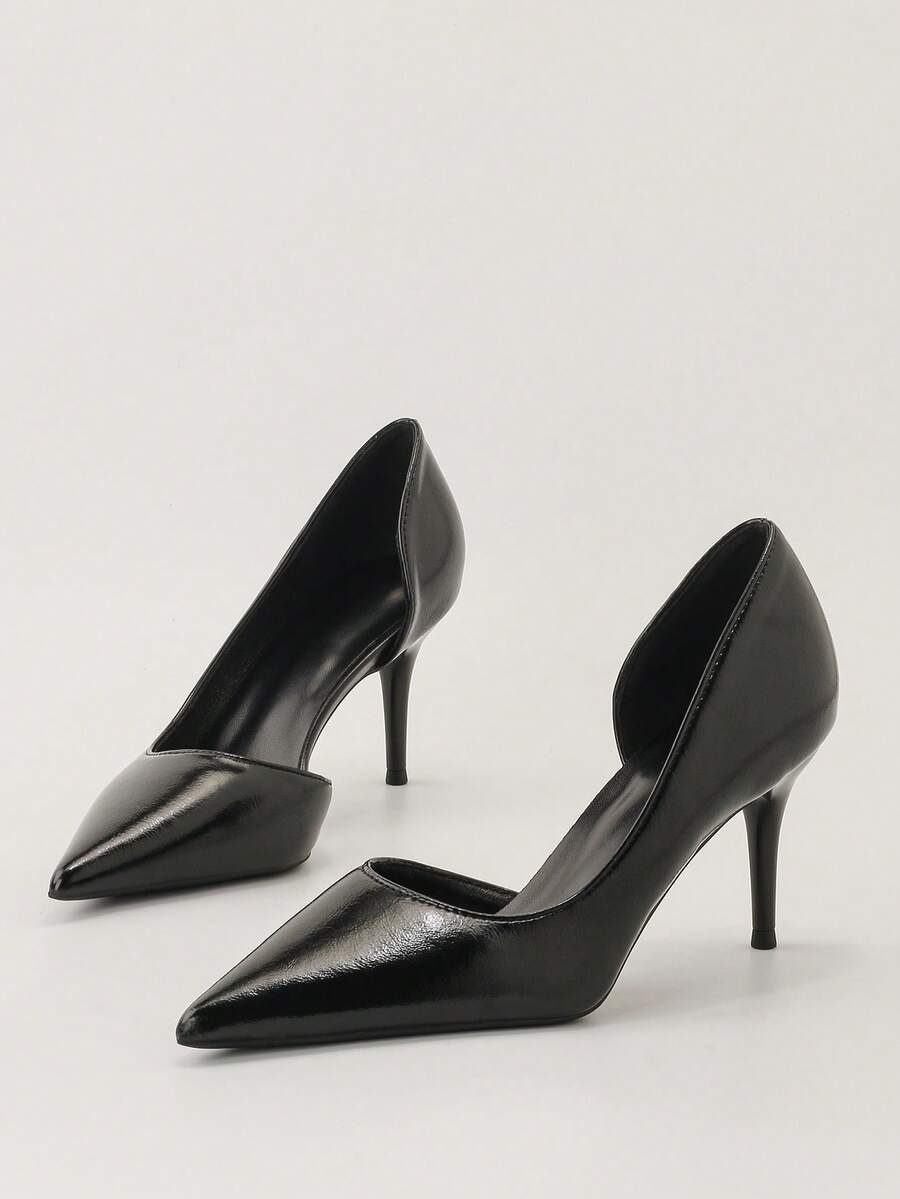 Sepatu hak tinggi stiletto ramping seksi berujung runcing dan berongga yang modis untuk wanita. - Hitam - View 1