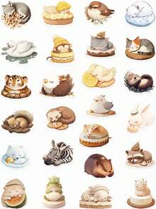 50pcs Sleeping Animals Stickers Cute Cartoon Graffiti Decal DIY Notebook Laptop Phone Guitar Stationery Stickers For Students Gift - Multicolor - View 9