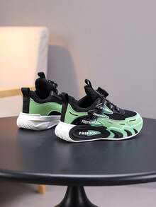 1 Pair Kids Sports Shoes, Boys/Girls Athletic Sneakers, Breathable Mesh + PU Upper, Rotary Buckle Closure, Suitable For Boys/Girls, PU Leather, All Season, Back To School, Lightweight, Easy To Wear - 綠色 - 查看 5