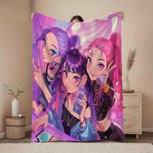 1PC Neon Beauty Printed Flannel Blanket, Super Soft & Fluffy, All-Season Use For Bed & Sofa, Modern Digital Print, 100% Polyester, Machine Washable & Stain-Resistant, Ideal For Home & Travel, Perfect Birthday & Holiday Gift - Multicolor - View 6