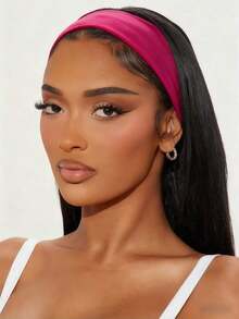 1pc Solid Fuchsia Pink Sports Yoga Headband, Moisture Wicking Elastic Workout Headband For Men & Women, Running, Fitness Women Bandanas Winter Hair Accessories Fashion Scarf Women Hair Band - 玫紅色 - 查看 2