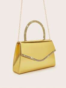 REMANLAND Bolso de mano elegante y brillante para damas, bolso de fiesta de PU con asa de rhinestone, adecuado para fiestas, bodas, cenas y banquetes de mujeres. Perfecto para mujeres que asisten a fiestas, bodas, galas, cenas y banquetes, convirtiéndolo en el regalo ideal para mujeres. - Dorado - Ver 3