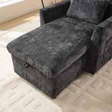 Fauteuil inclinable/méridienne avec support pour téléphone portable, fauteuil individuel avec poches latérales et grand espace de rangement, méridienne idéale pour le salon, la chambre et le coin lecture, chenille - Noir - Voir 8