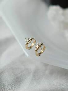 1 đôi bông tai bạc Sterling S925 kiểu tối giản đính sao và kim cương, dành cho nữ. - bông tai đơn - Xem 5