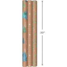QY- Hallmark - Rollos de papel de regalo de Navidad copos de nieve kraft marrones follaje azul y verde papel de regalo para árboles paquete de 3: 90 sq. pies ttl. Para fiestas de día festivo bodas -2195 - Marrn - Ver 3