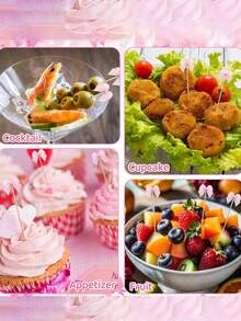 30/50/100 piezas Palillos con forma de cola de gallo de bambú, palillos con forma de lazo, pinchos elegantes para decoración de bodas, fiestas de San Valentín, decoración de fiestas de cumpleaños de niñas, adornos para cupcakes con moños rosas, sin necesidad de electricidad, insertos para decoración de pasteles - Multicolor - Ver 6