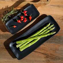 Jogo 6 Travessas Sushi 22x9cm Orgânico Preto Matte Cerâmica Porto Brasil - Preto - Visão 8