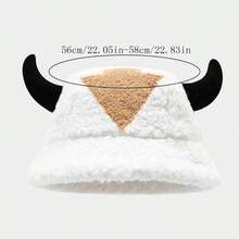 Sombrero de pescador de lana para mujer, con decoración 3D de cuerno de toro, ligero y cálido, para invierno - Negro - Ver 7