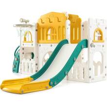 Tobogán infantil 8 en 1 para niños de 1 a 3 años, juego para bebés en interiores y exteriores con trepador, túnel para gatear, aro de baloncesto, telescopio y almacenamiento de juguetes. - Naranja - Ver 7