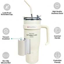 Large Capacity Luxury Handle Cup, High-End Stainless Steel Office Insulated Tumbler With Straw - Multicolor - View 8