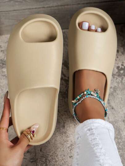 N0015067391-0002 Women's Simple Comfortable One-Toe Slide Sandals, Lightweight Thick-Soled Slippers, Suitable For Bathroom, Dorm, Pool, Beach Wear