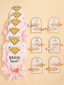 12 szt. wielokolorowych, satynowych, elastycznych gumek do włosów na sezon ślubny, spinki do włosów ze złotej folii, zaproszenia ślubne, wieczór panieński, zestaw prezentowy na zaręczyny dla druhen, gumki do włosów z diamentowymi kartkami, odporne na uszkodzenia, spinki do włosów, spinki do włosów, ozdoby do włosów, akcesoria do włosów dla kobiet - Wielokolorowe - Zobacz 17